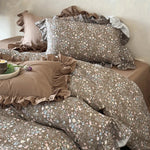 Duvet Cover Set Quilted Floral Ruffle Trim 4-Piece