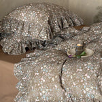 Duvet Cover Set Quilted Floral Ruffle Trim 4-Piece