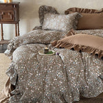 Duvet Cover Set Quilted Floral Ruffle Trim 4-Piece