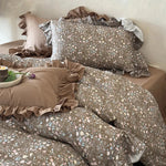 Duvet Cover Set Quilted Ruffle Floral Set of 4