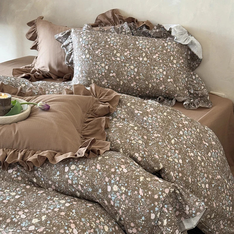 Duvet Cover Set Quilted Ruffle Floral Set of 4
