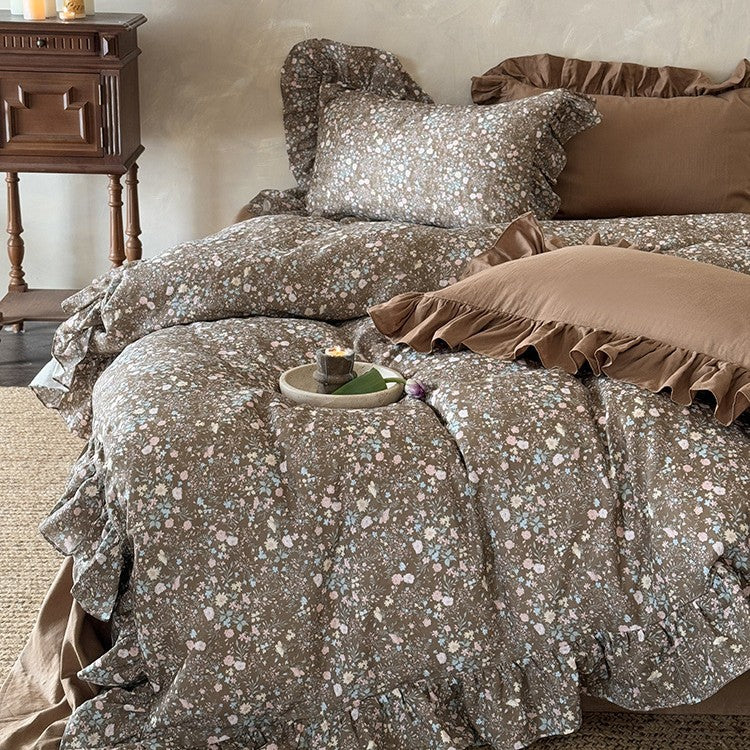 Duvet Cover Set Quilted Ruffle Floral Set of 4