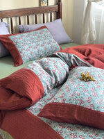Duvet Cover Set Reversible Cotton Blend Bow Trim