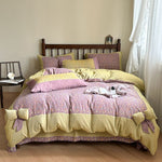 Duvet Cover Set Reversible Cotton Blend Bow Trim