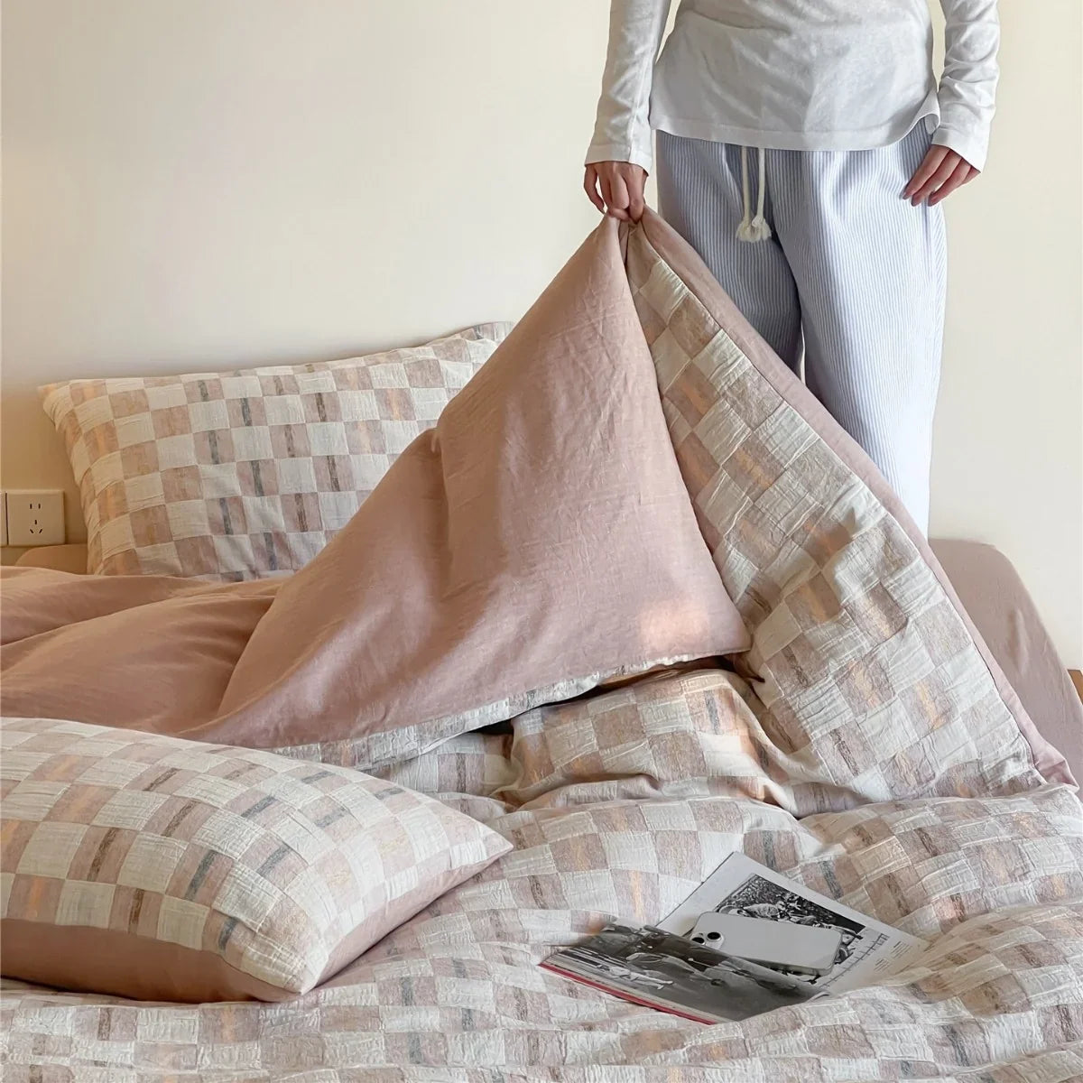 Duvet Cover Set Reversible Cotton Percale 4-Piece