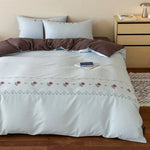 Duvet Cover Set Reversible Cotton Percale Rose Embroidery 4-Piece