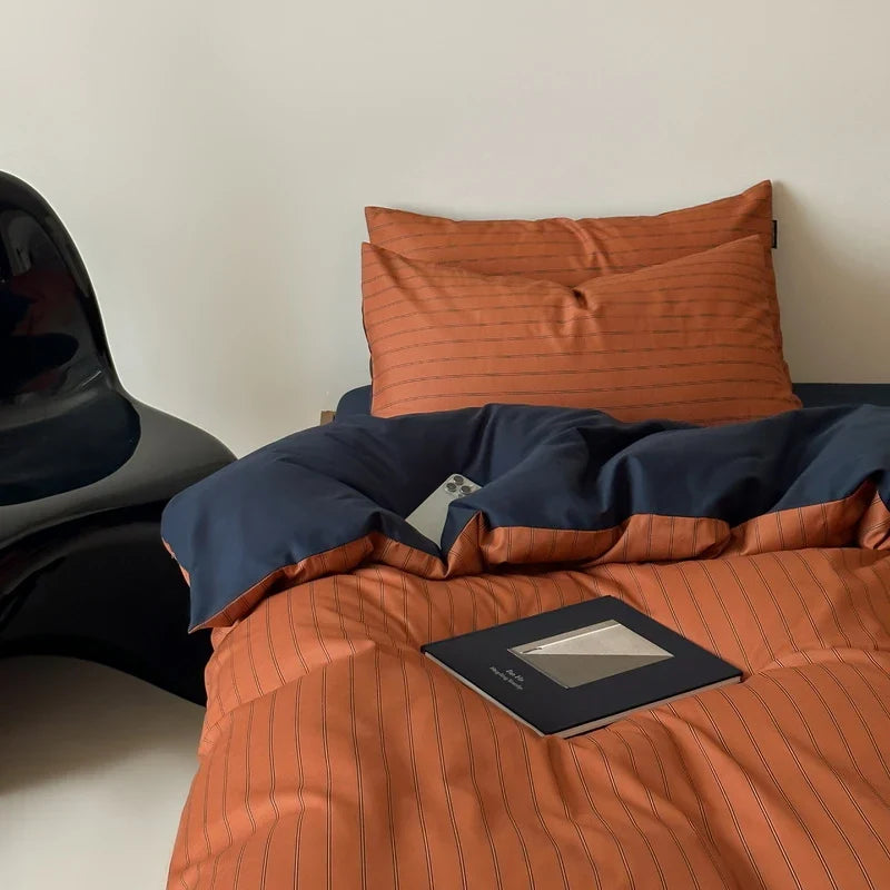 Duvet Cover Set Reversible Cotton Satin 4-Piece