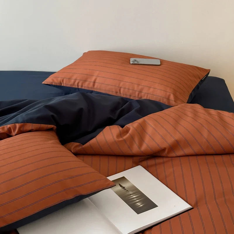 Duvet Cover Set Reversible Cotton Satin 4-Piece