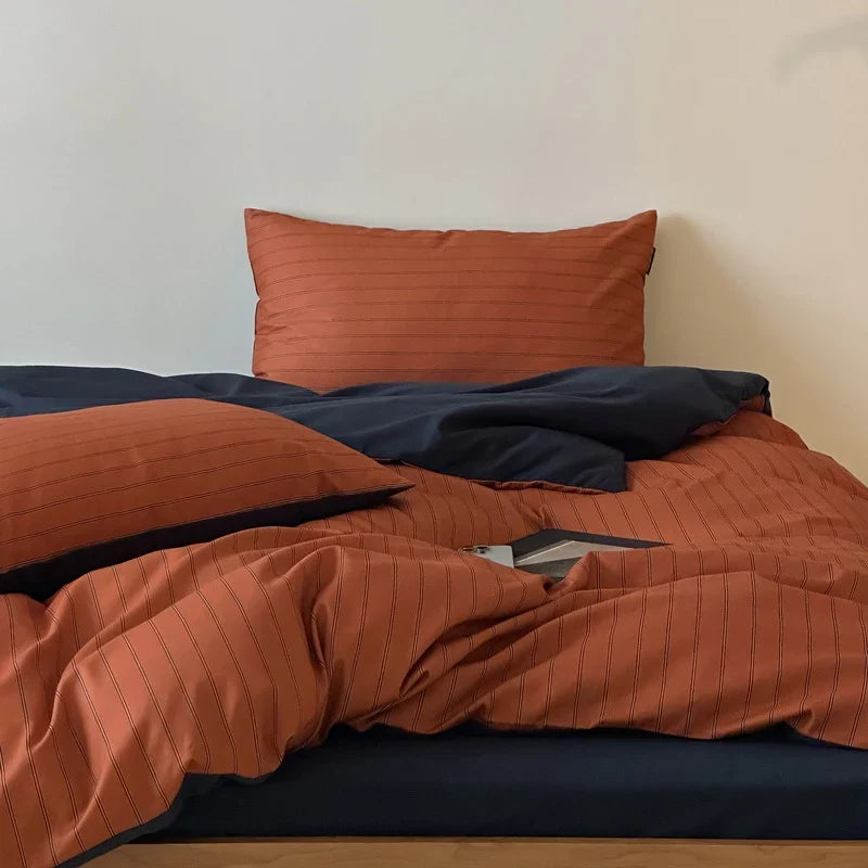 Duvet Cover Set Reversible Cotton Satin 4-Piece