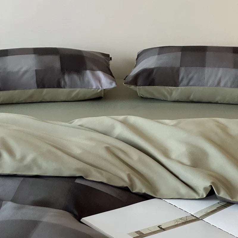 Duvet Cover Set Reversible Cotton Satin 4-Piece
