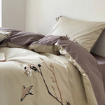 Duvet Cover Set Reversible Cotton Satin Embroidered 4-Piece