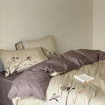 Duvet Cover Set Reversible Cotton Satin Embroidered 4-Piece