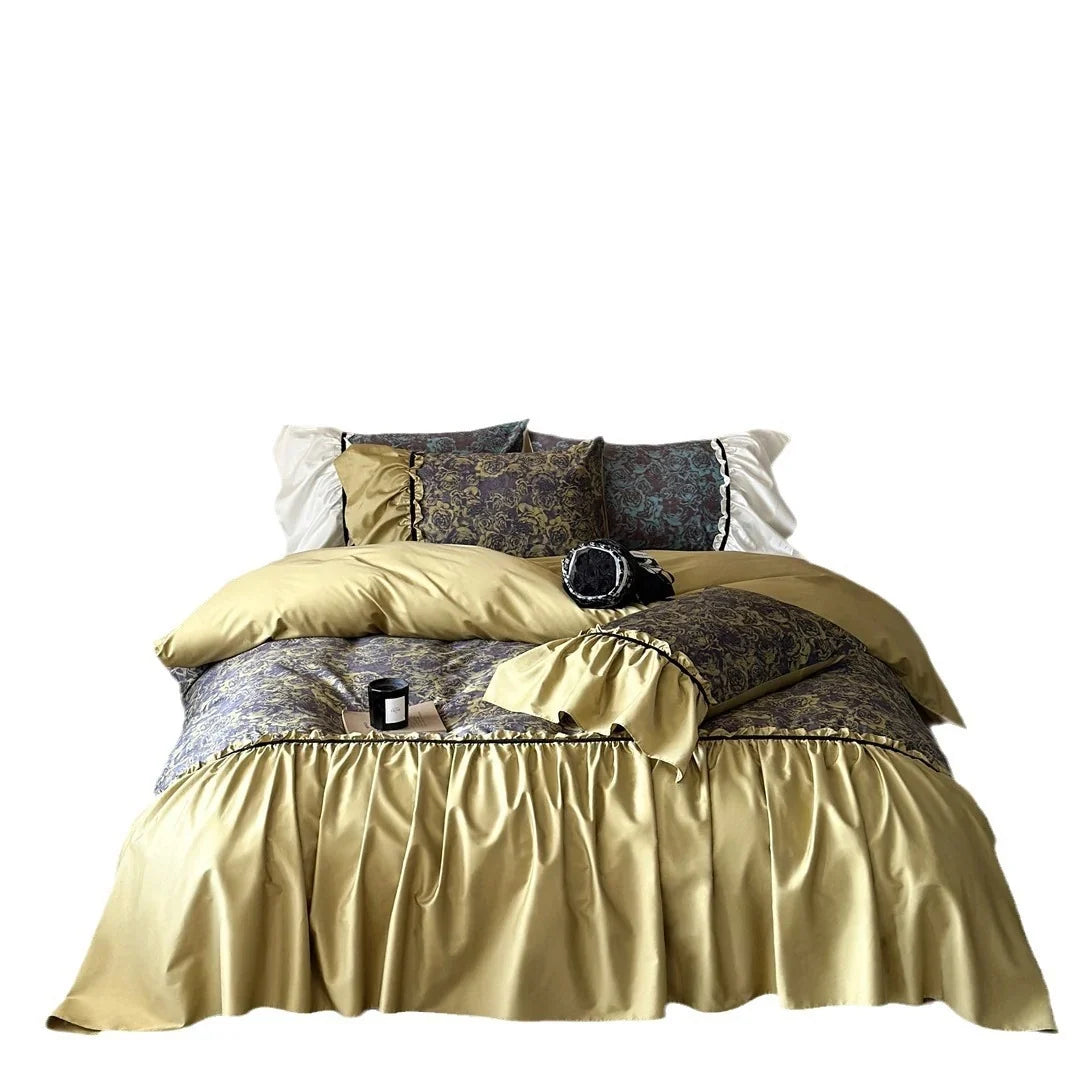 Duvet Cover Set Reversible Floral Jacquard & Velvet Piping