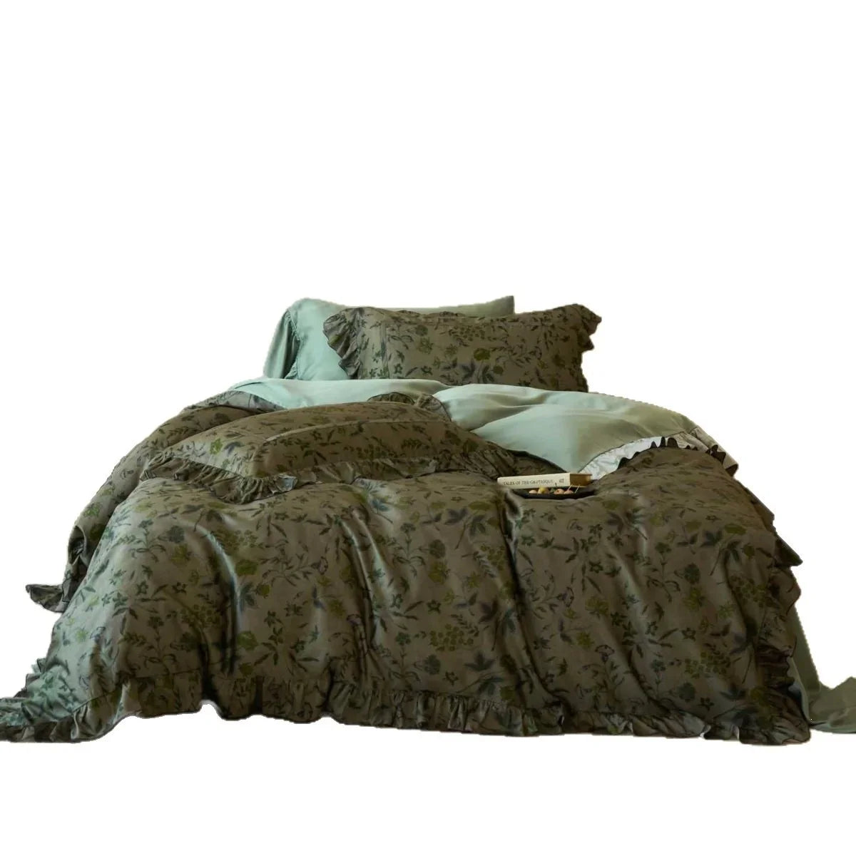 Duvet Cover Set Reversible Floral Stripe & Solid Long-Staple Cotton