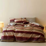 Duvet Cover Set Reversible Floral Stripe & Solid Long-Staple Cotton