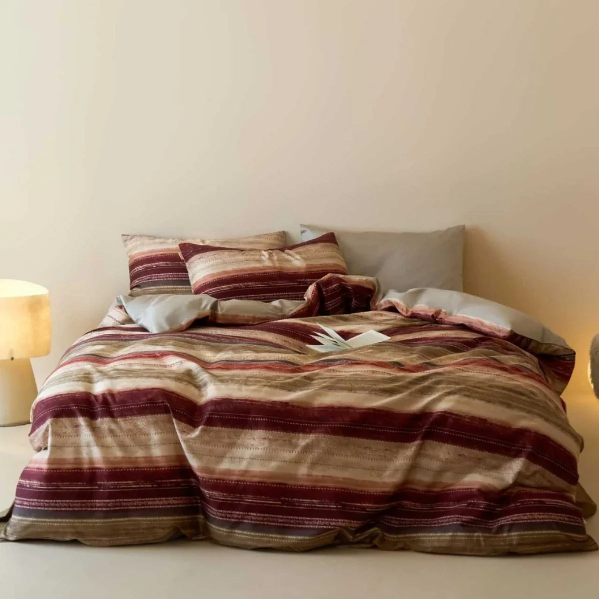 Duvet Cover Set Reversible Floral Stripe & Solid Long-Staple Cotton