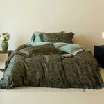 Duvet Cover Set Reversible Floral Stripe & Solid Long-Staple Cotton
