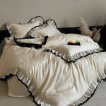 Duvet Cover Set Reversible Jacquard Ruffle 4-Piece