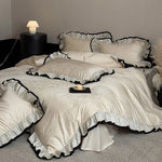 Duvet Cover Set Reversible Jacquard Ruffle 4-Piece