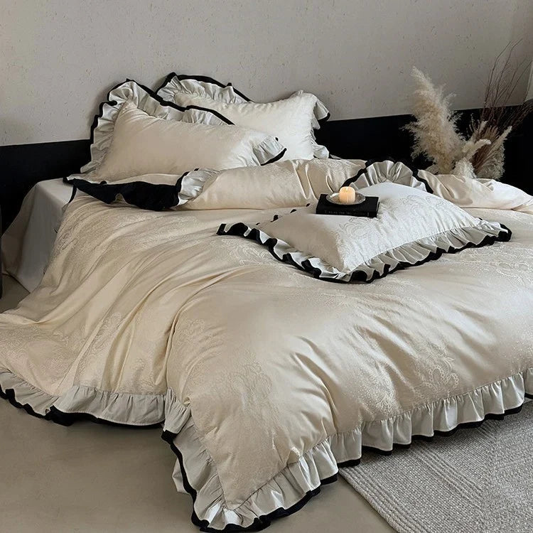 Duvet Cover Set Reversible Jacquard Ruffle 4-Piece