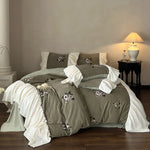 Duvet Cover Set Reversible Velvet-Look Microfiber Embroidered Roses