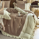 Duvet Cover Set Reversible Velvet Microfiber Rose Embroidery