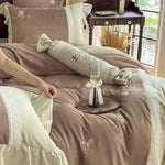 Duvet Cover Set Reversible Velvet Microfiber Rose Embroidery