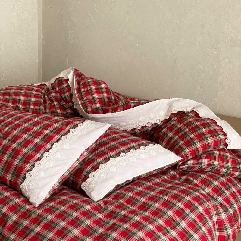 Duvet Cover Set Reversible Vichy Check Cotton Percale