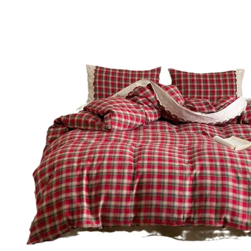 Duvet Cover Set Reversible Vichy Check Cotton Percale
