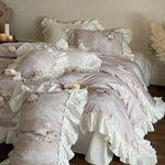 Duvet Cover Set Ruffled Floral Lace Breathable Cotton Blend