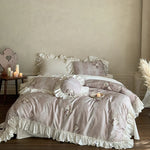 Duvet Cover Set Ruffled Floral Lace Breathable Cotton Blend
