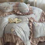 Duvet Cover Set Ruffled Floral Lace Breathable Cotton Blend