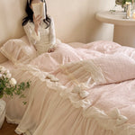 Duvet Cover Set Ruffled Lace Trim Machine Washable