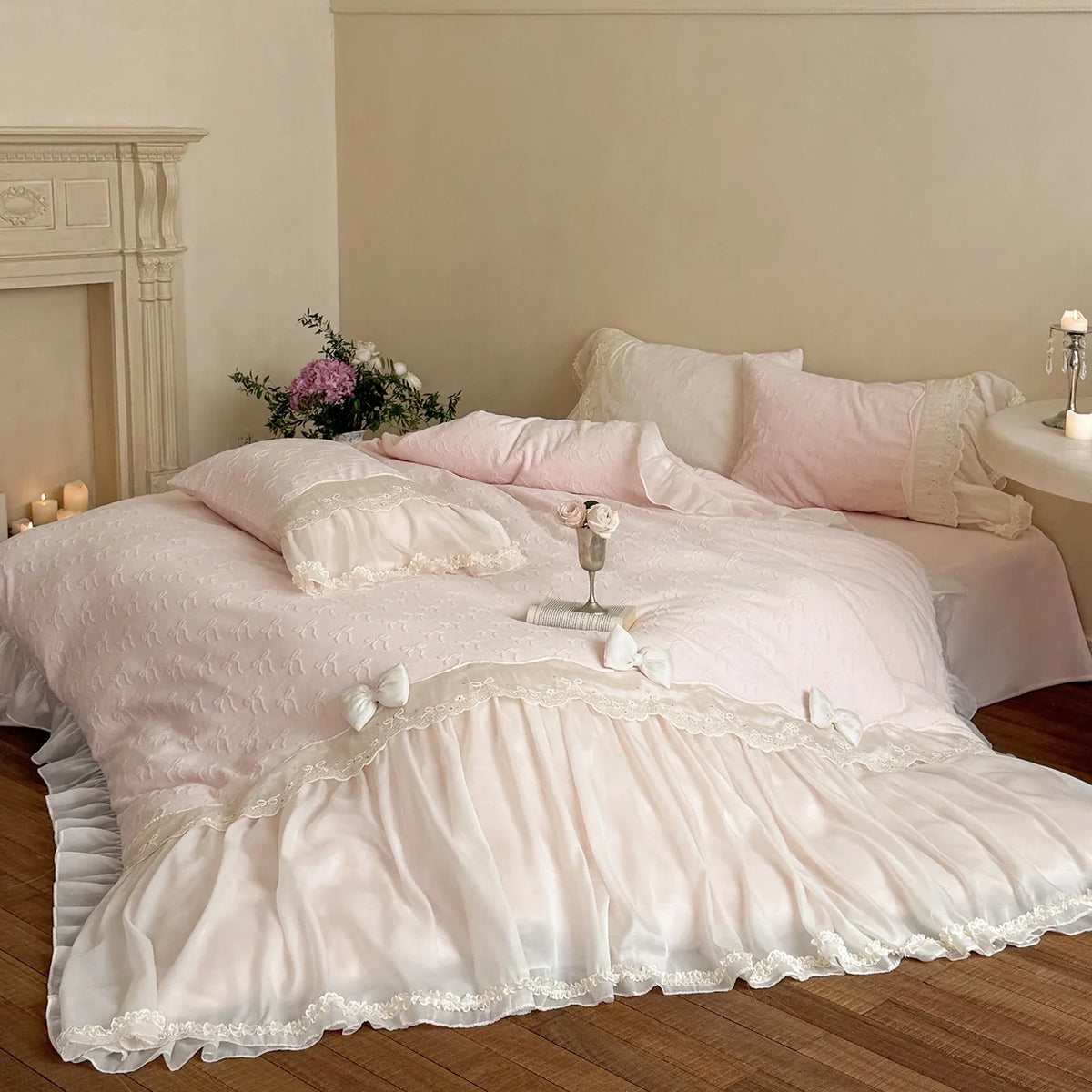 Duvet Cover Set Ruffled Lace Trim Machine Washable