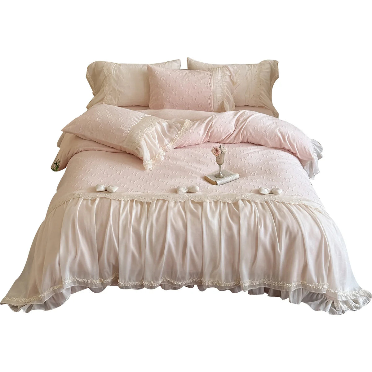 Duvet Cover Set Ruffled Lace Trim Machine Washable
