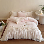 Duvet Cover Set Ruffled Lace Trim Machine Washable