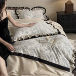 Duvet Cover Set Ruffled Vintage Toile 4-Piece Machine Washable