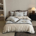 Duvet Cover Set Ruffled Vintage Toile 4-Piece Machine Washable