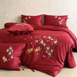 Duvet Cover Set Satin Embroidered Floral & Fish