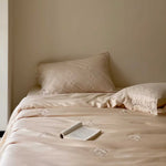 Duvet Cover Set Satin Floral Embroidery & Lace Trim