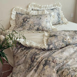 Duvet Cover Set Satin Floral Jacquard & Gathered Ruffles