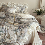 Duvet Cover Set Satin Floral Jacquard & Gathered Ruffles