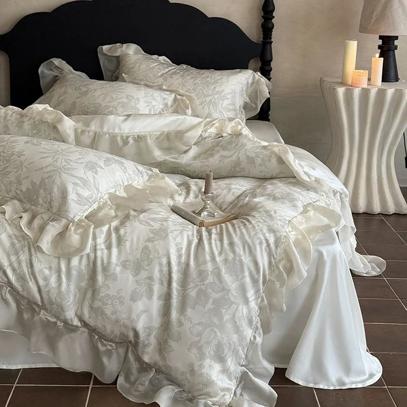 Duvet Cover Set Satin Jacquard Floral Relief 4-Piece