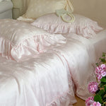 Duvet Cover Set Satin Jacquard Floral Ruffled Edges