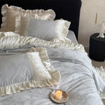 Duvet Cover Set Satin Jacquard Pleated Ruffles Machine Washable