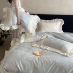 Duvet Cover Set Satin Jacquard Pleated Ruffles Machine Washable