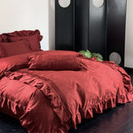 Duvet Cover Set Satin Jacquard Relief Ruffle & Piping Six-Piece