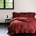 Duvet Cover Set Satin Jacquard Relief Ruffle & Piping Six-Piece