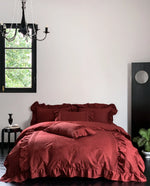 Duvet Cover Set Satin Jacquard Relief Ruffle & Piping Six-Piece