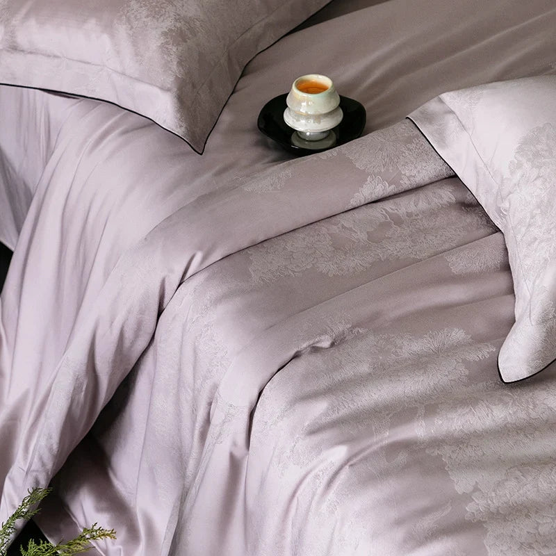 Duvet Cover Set Satin Jacquard Tone-On-Tone Damask Concealed Zipper